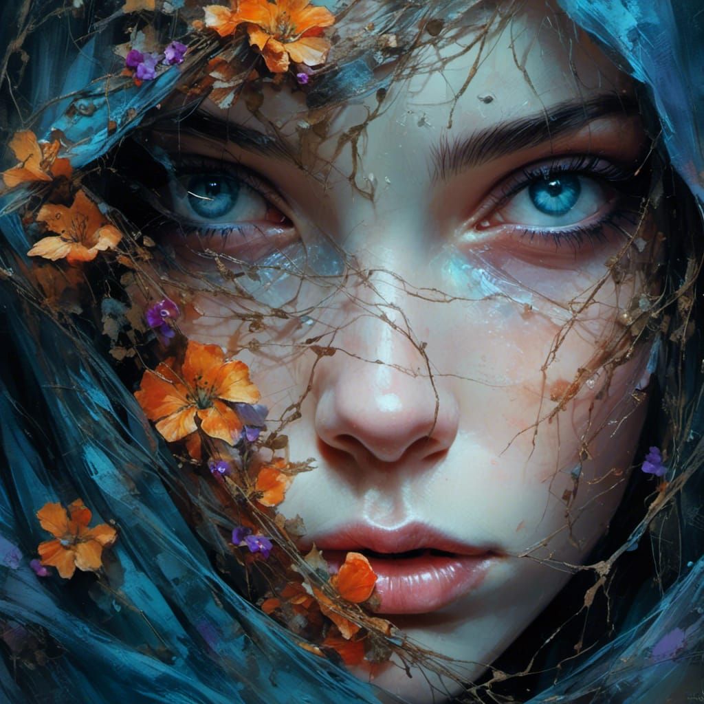 Stunning Veiled Woman with Iridescent Eyes