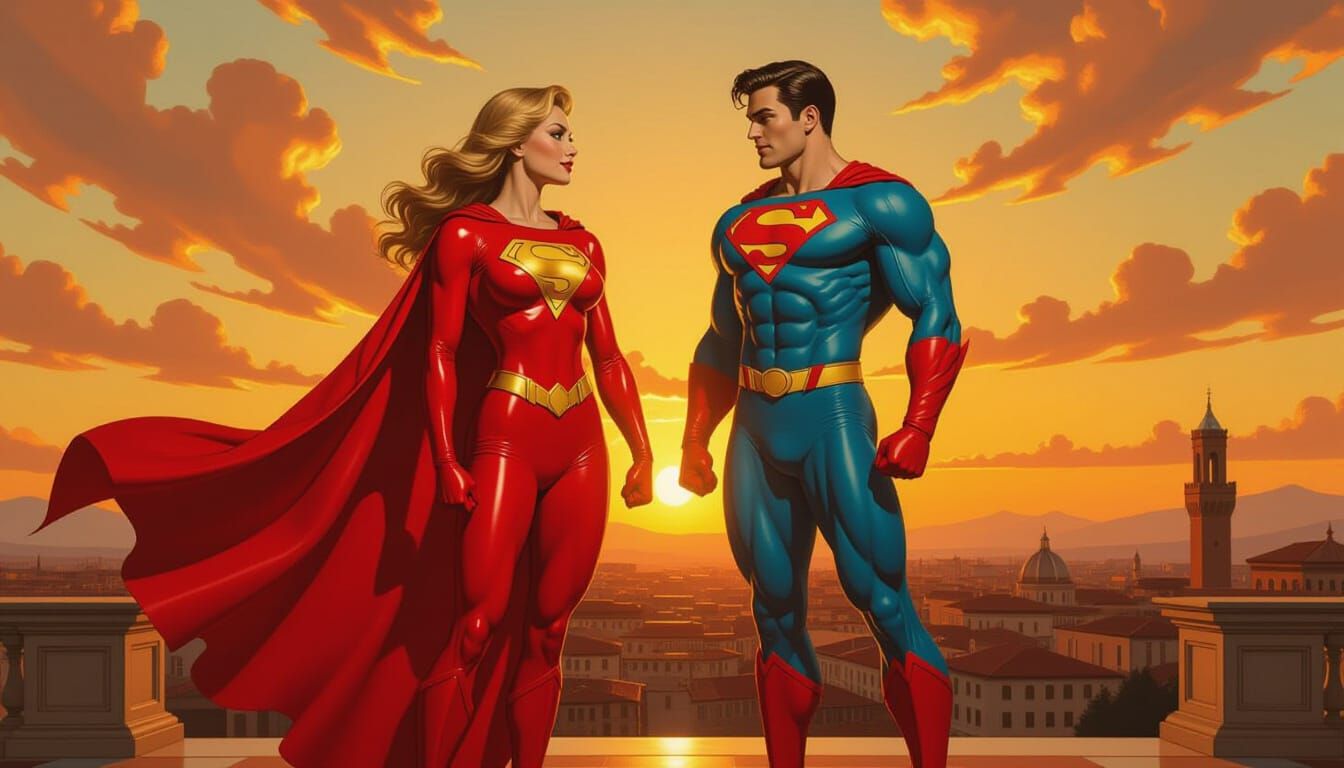 Renaissance Superheroes in Red Latex