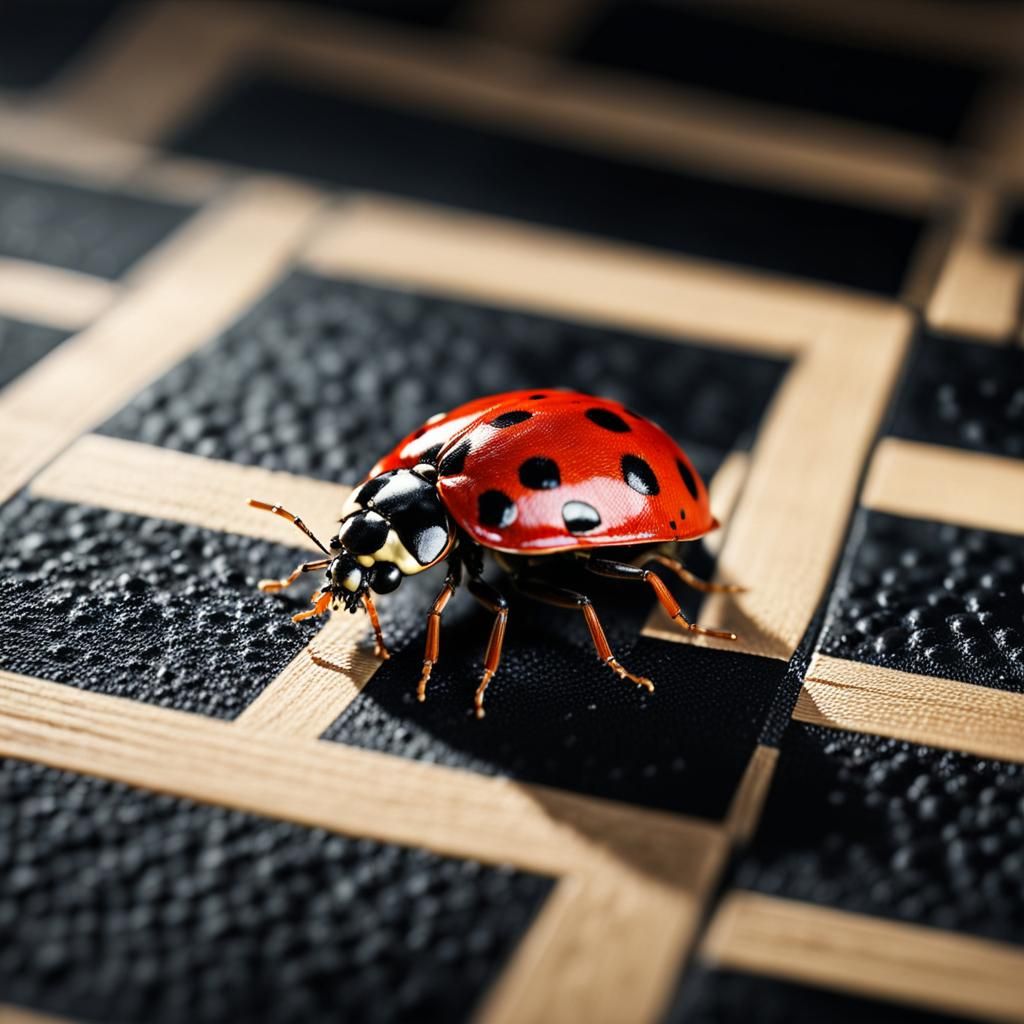 Ladybug on Chessboard in Detailed Digital Painting