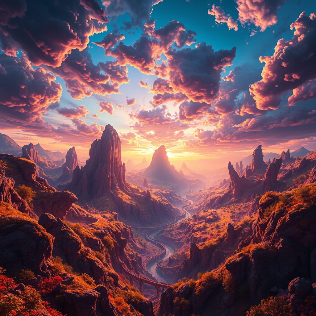 Enchanted Realmscape in Vibrant, Mystical Style