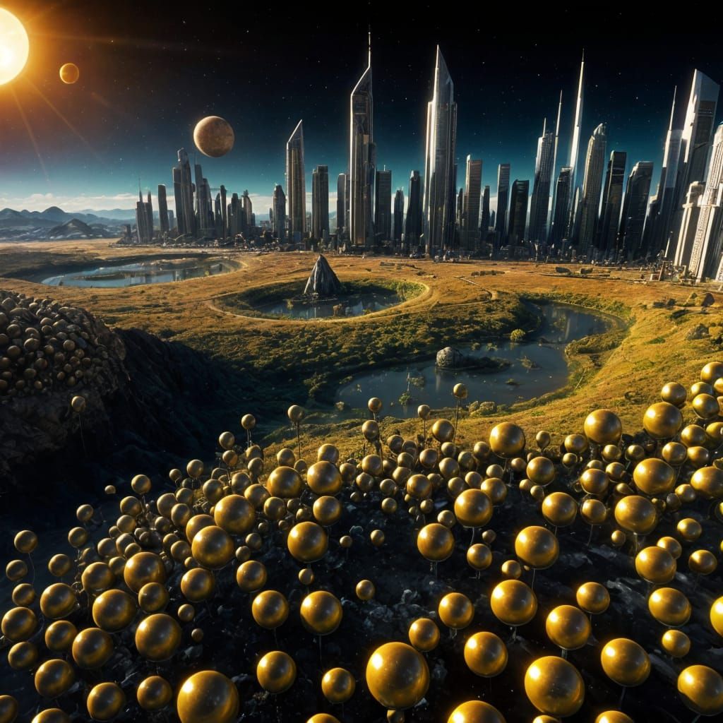 Exotic Alien City on a Vibrant Planet