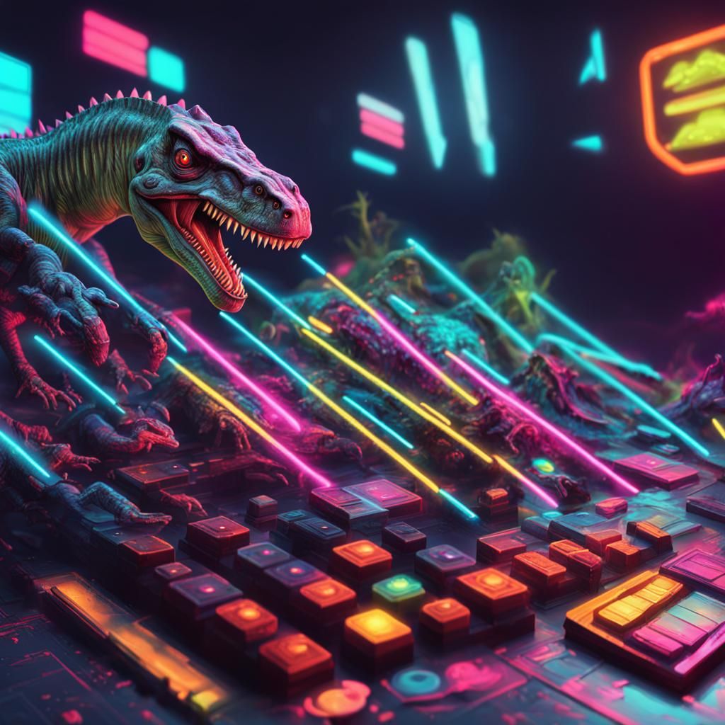 Synthwave Dinosaurs, Monsters, and Aliens in Neon