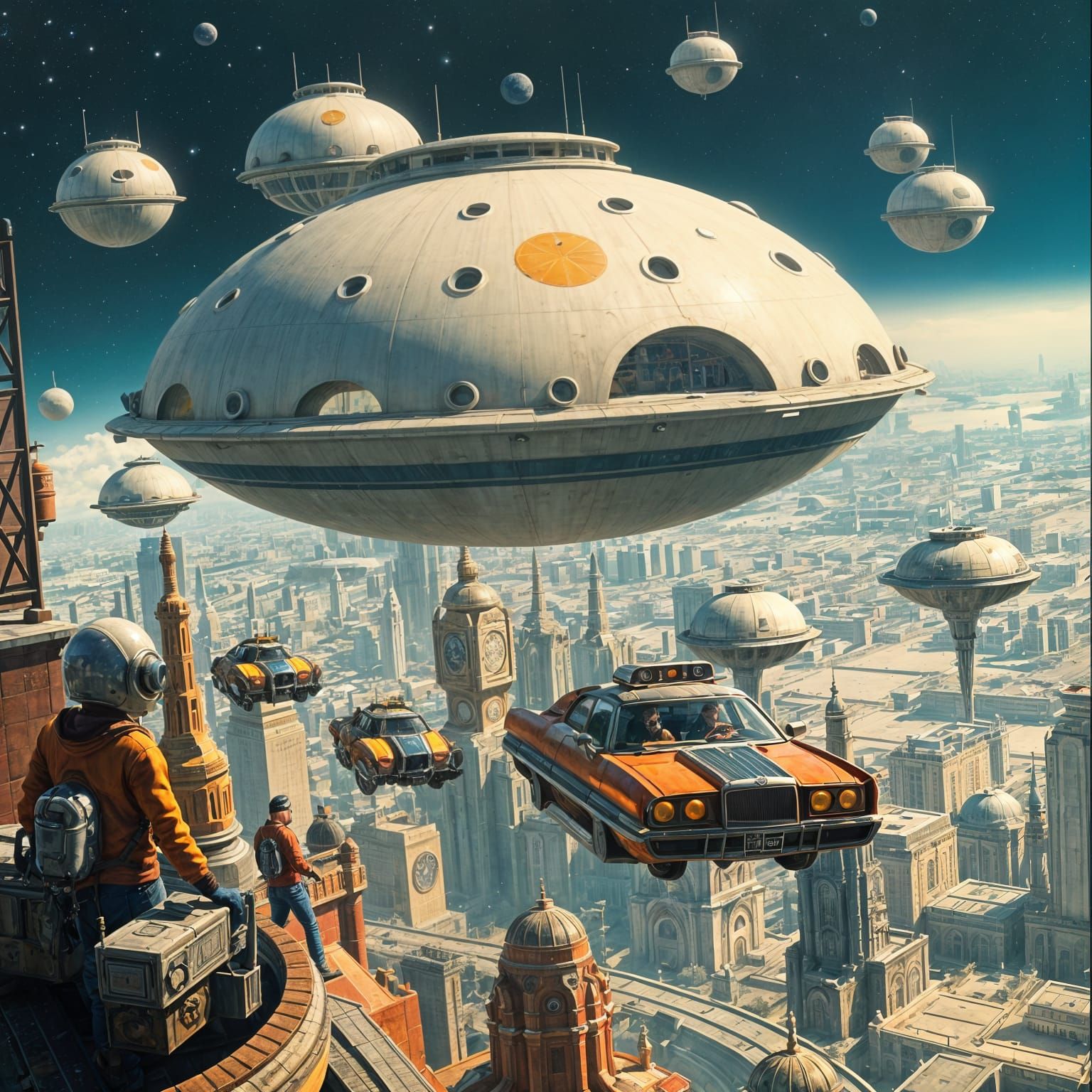 Cosmic Retro-Futurism in Vibrant Hues