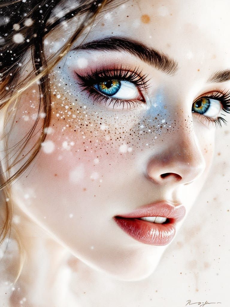 Dancer Portrait in Stippling and Watercolor