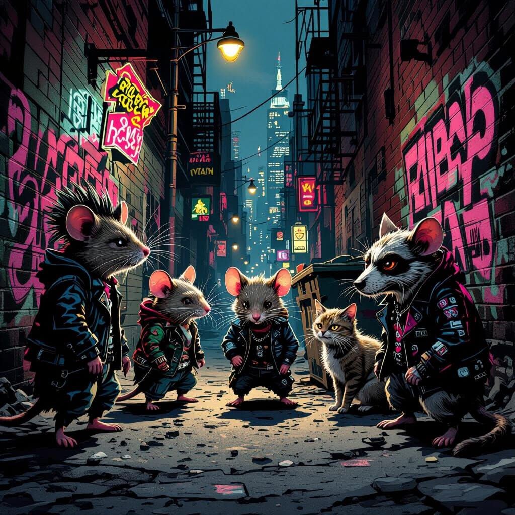 Punk Rock Mice Gang in Gritty NYC Alleyway