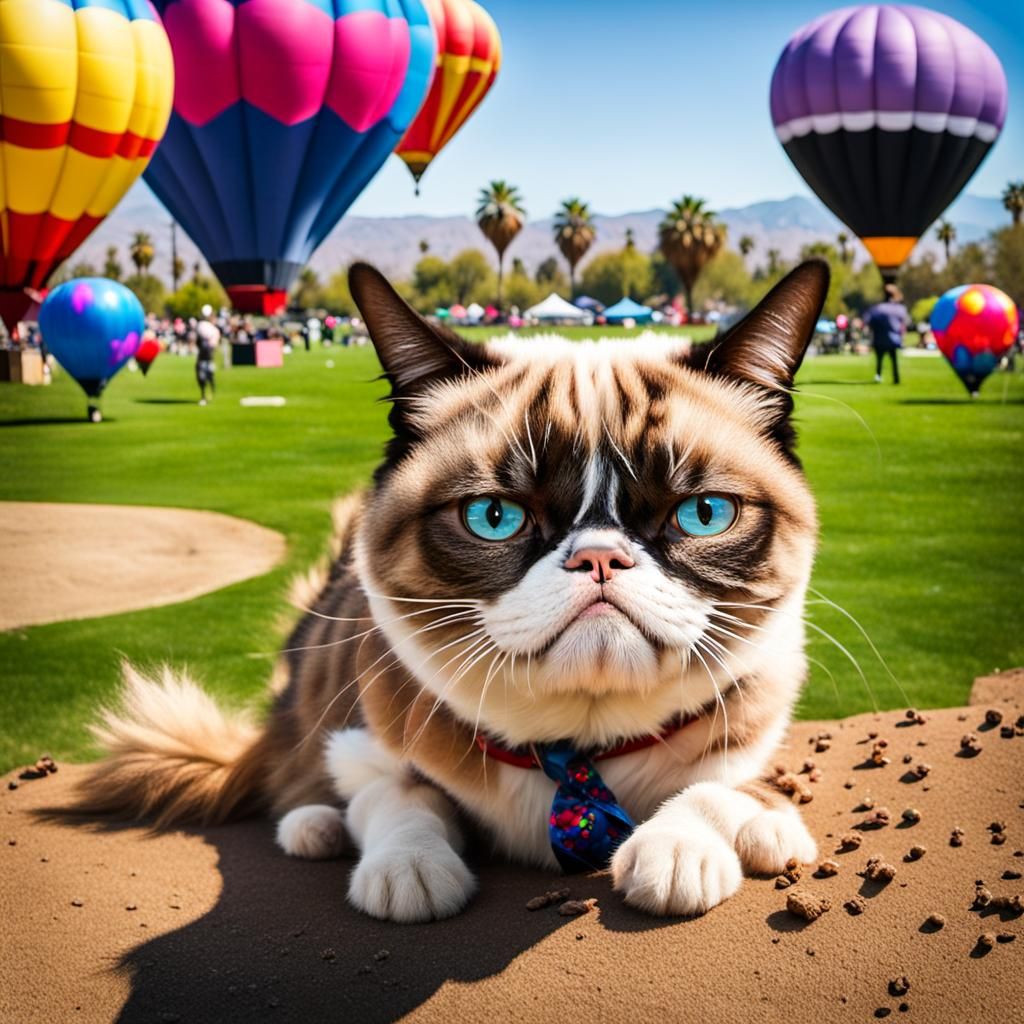 Grumpy Cat Hot Air Balloon Over Los Angeles