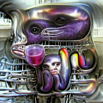 Surreal Purple Monkey Dishwasher in Giger Style