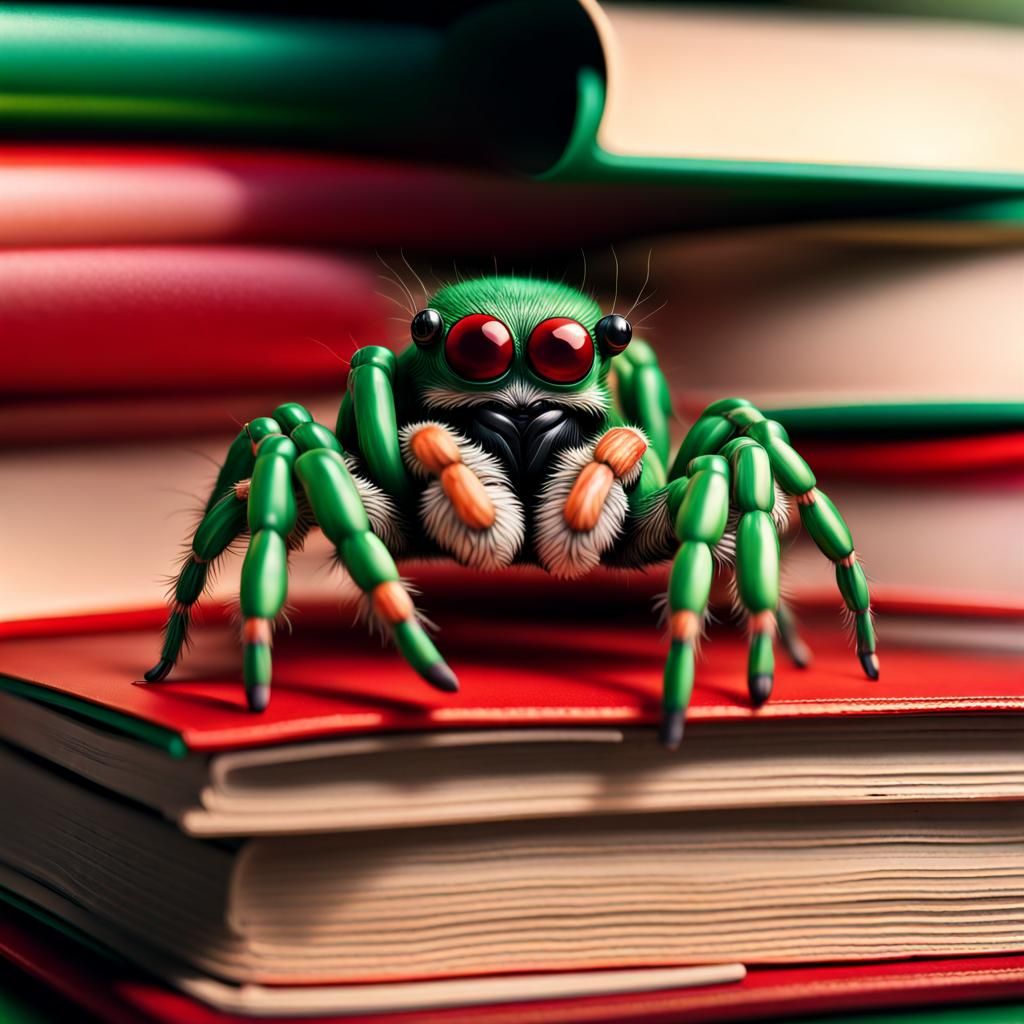 Hyperrealistic Jumping Spider on Cookbooks