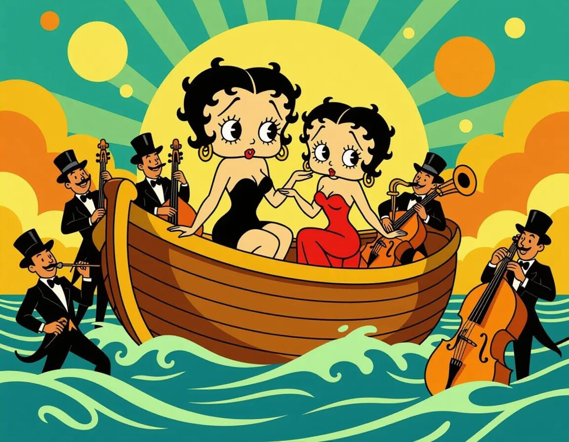 Betty Boop and Friends in 1930s Cartoon Jazz Scene