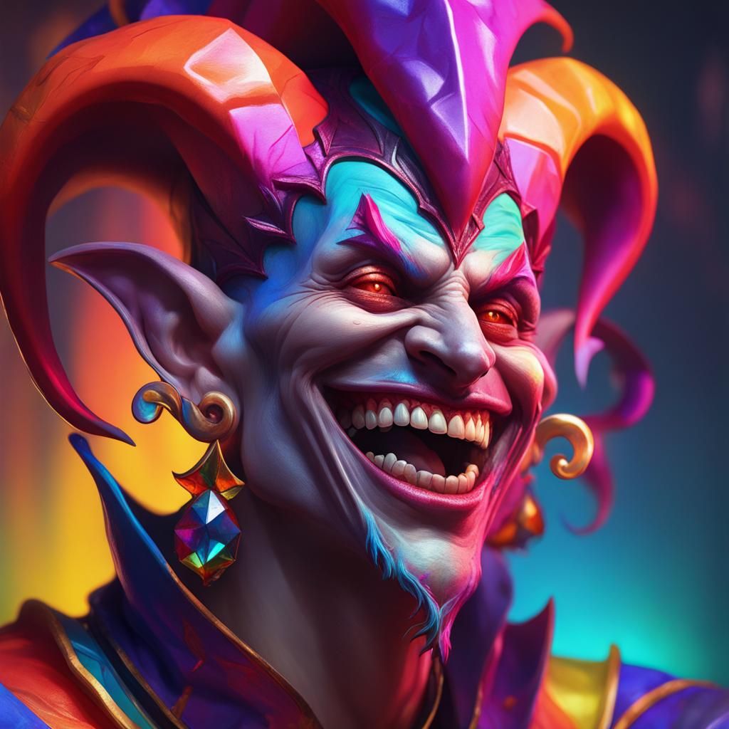Demonic Jester Portrait in Vibrant Colors