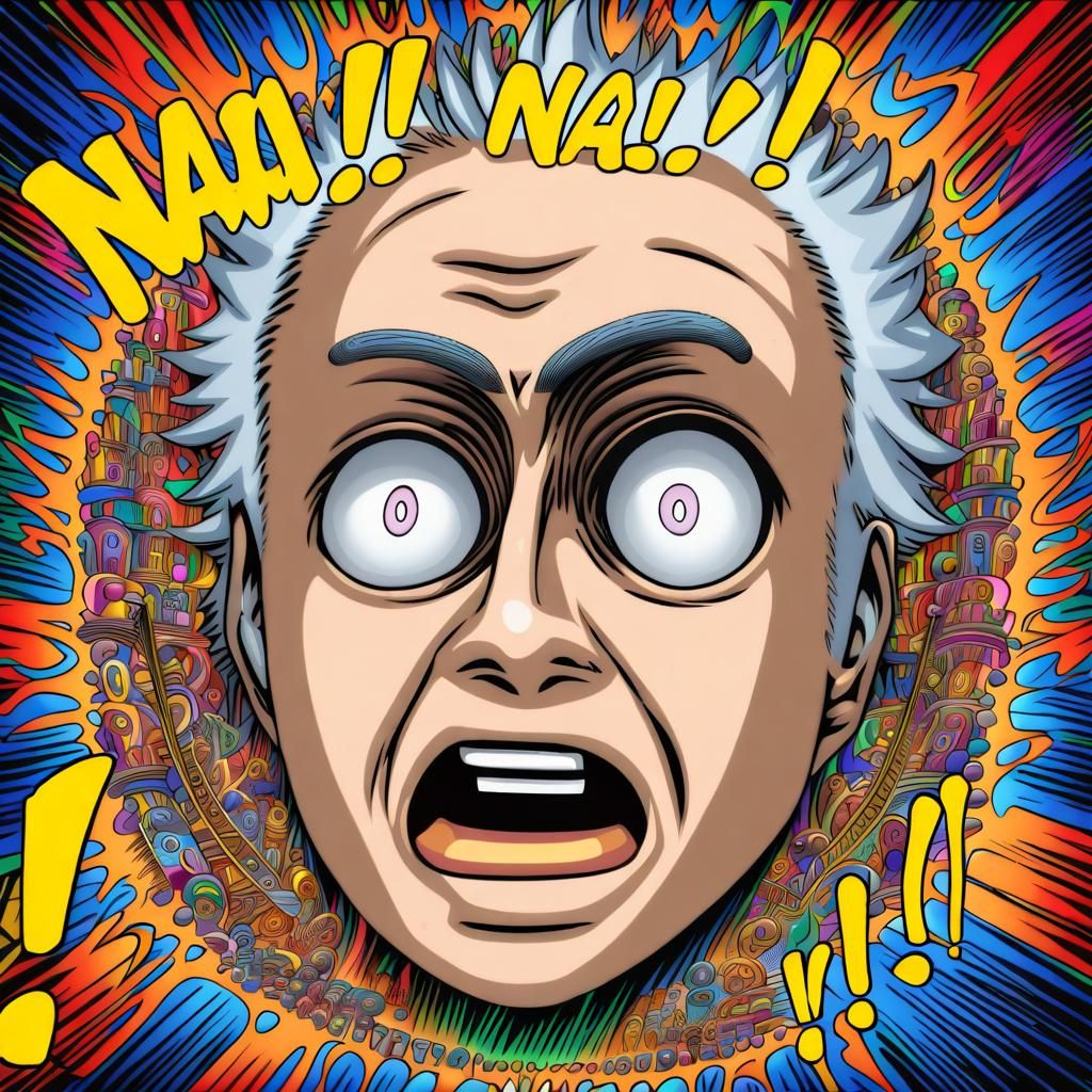 Surprised Man Exclaiming Nani in Visionary Art Style