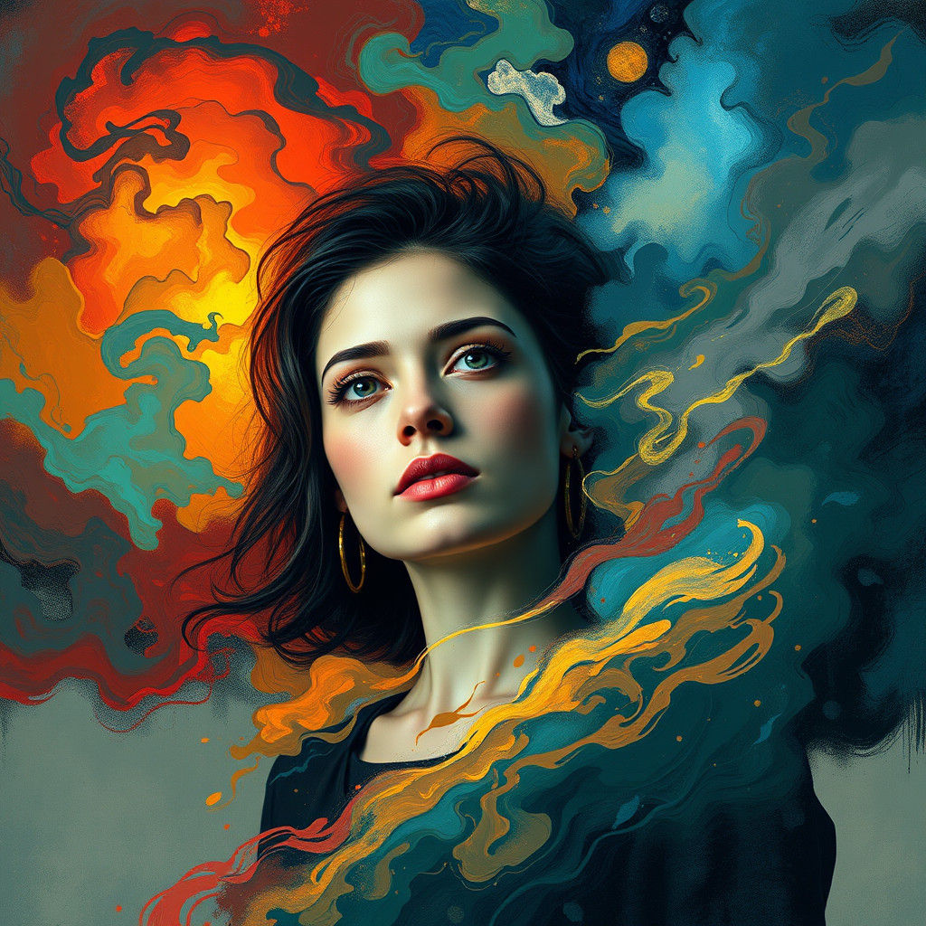 Contemplative Woman in Abstract Expressionist Style