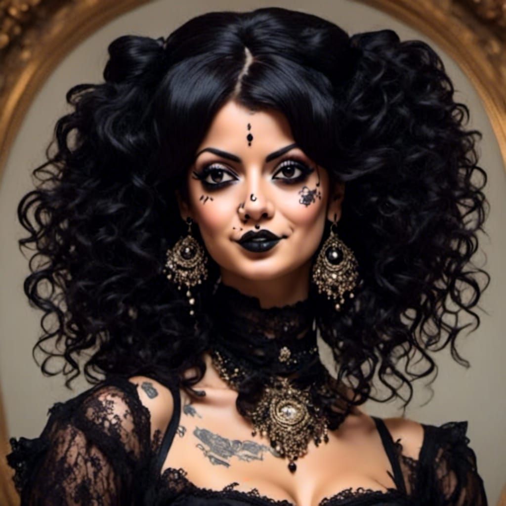 Gothic Latina Horrorcore Baroque Pin-Up in Surreal Comic Sty...