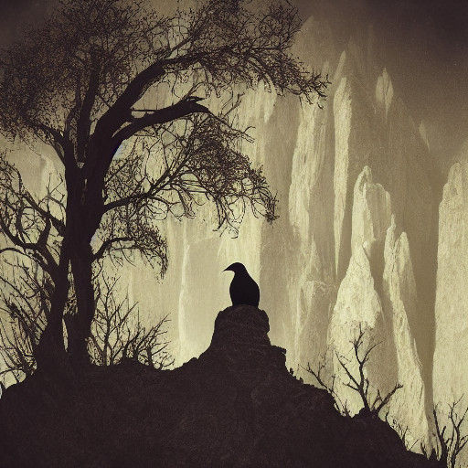 Mysterious Raven on Ancient Pedestal in Dramatic Cinematic S...