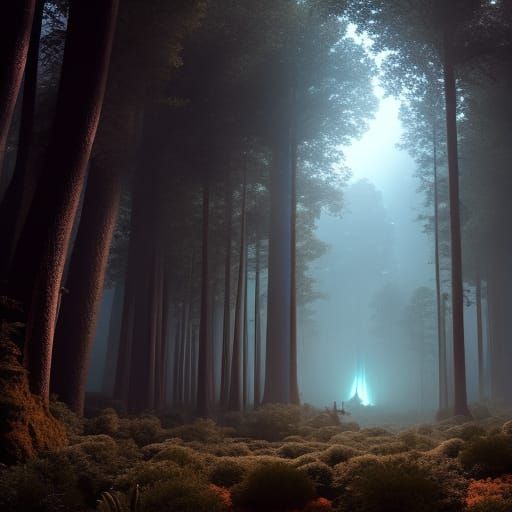 Enchanted Forest on Alien Planet at Night