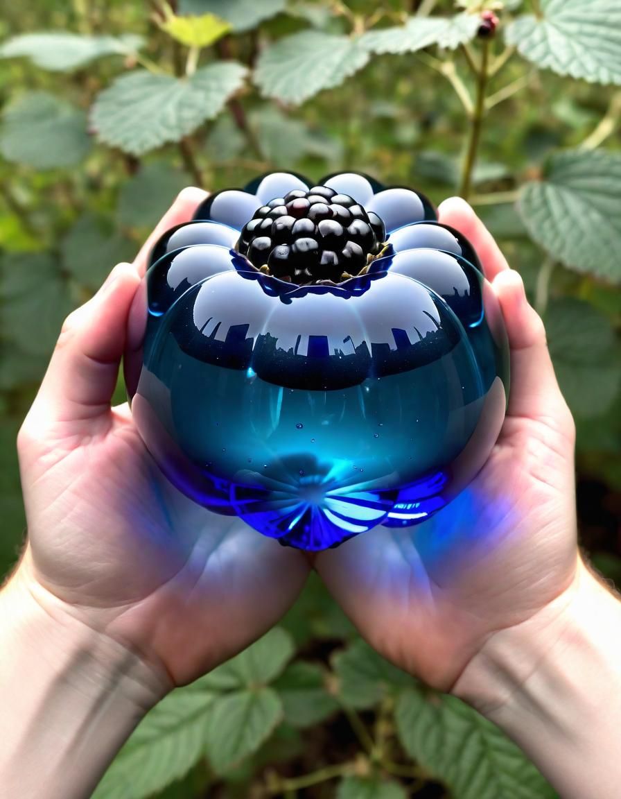 Magical Large Blue Glass Blackberry Offered To Viewer