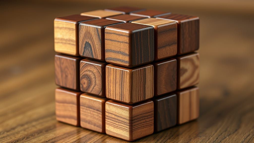 Exotic Wooden Rubik's Cube: Realistic Digital Art