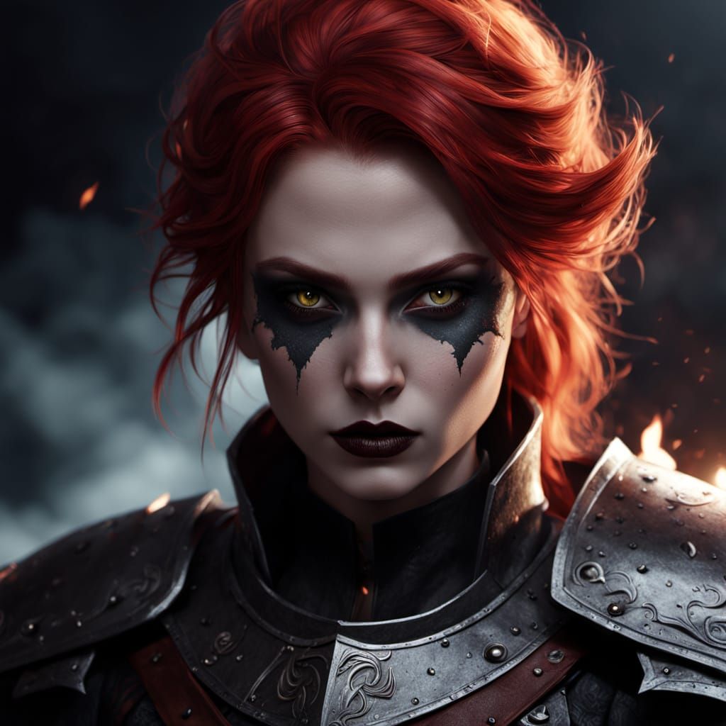 Red Haired Rogue with Dagger in Dark Fantasy Style