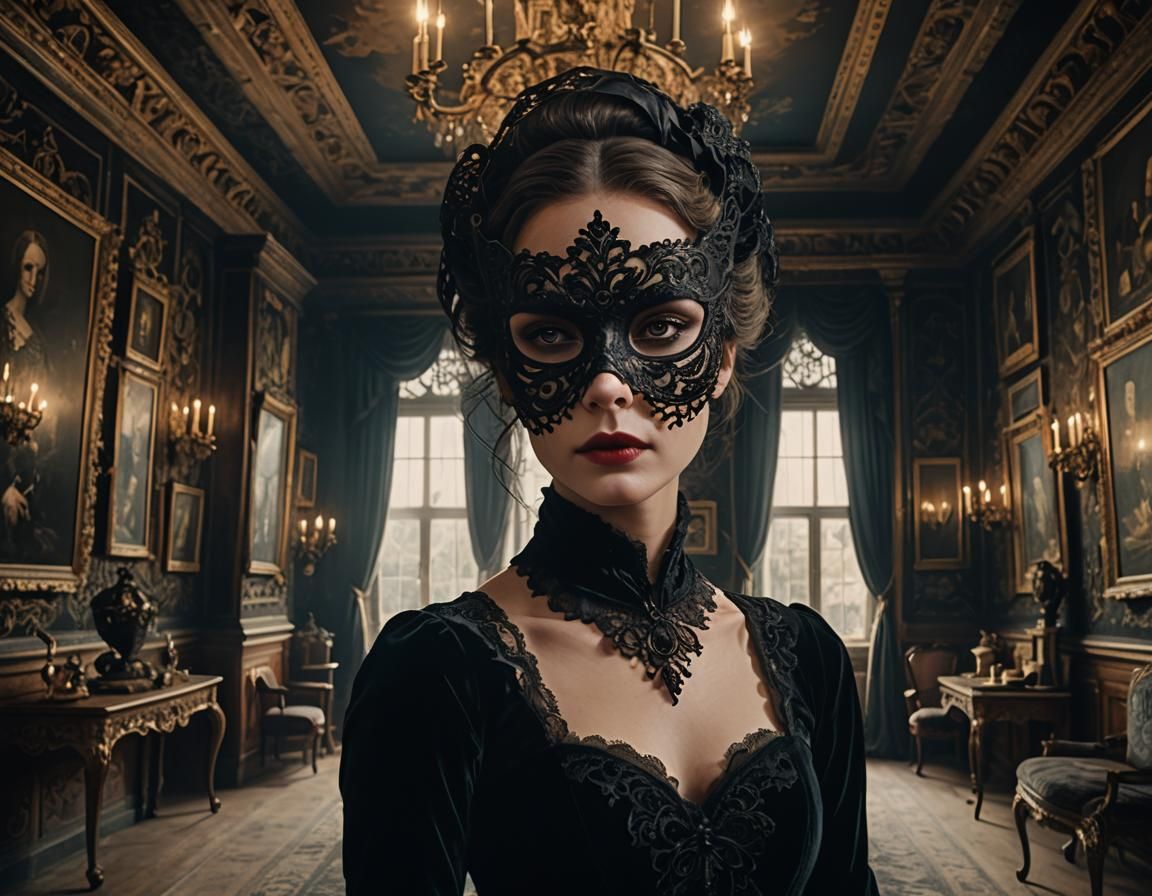 Woman in Black Velvet Dress: Dramatic Digital Painting