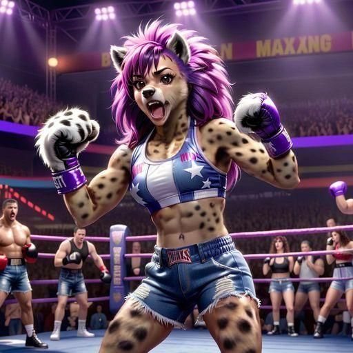 Fierce Female Hyena Boxer Celebrates Victory in the Ring