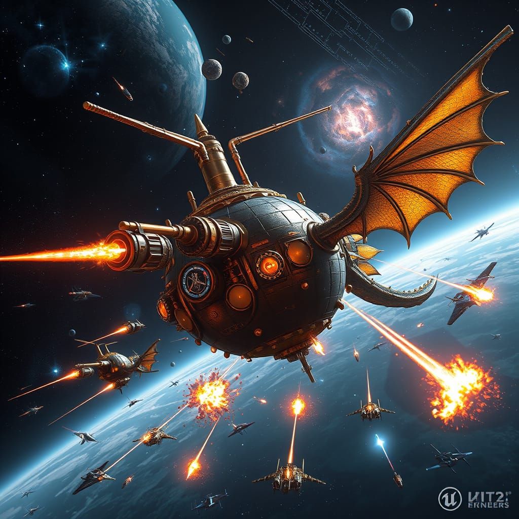Magnificent Aéronef in Retrofuturistic Space Battle