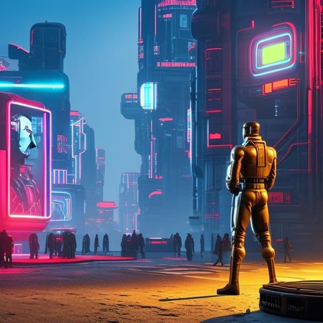 Cyberpunk Soviet Cyborg in Dystopian City