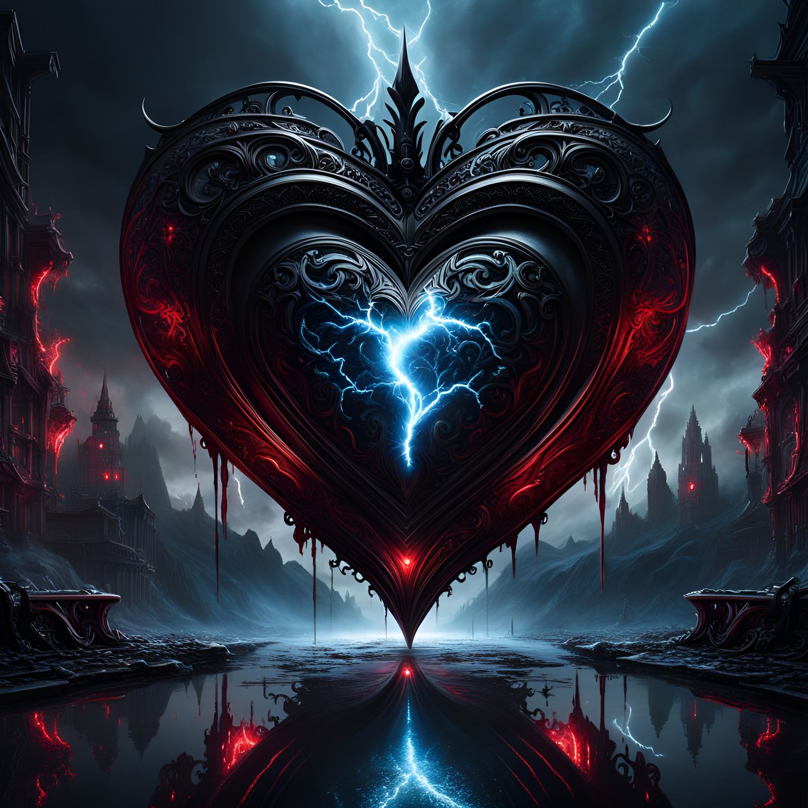 Dramatic Black Heart Bleeding with Electric Energy