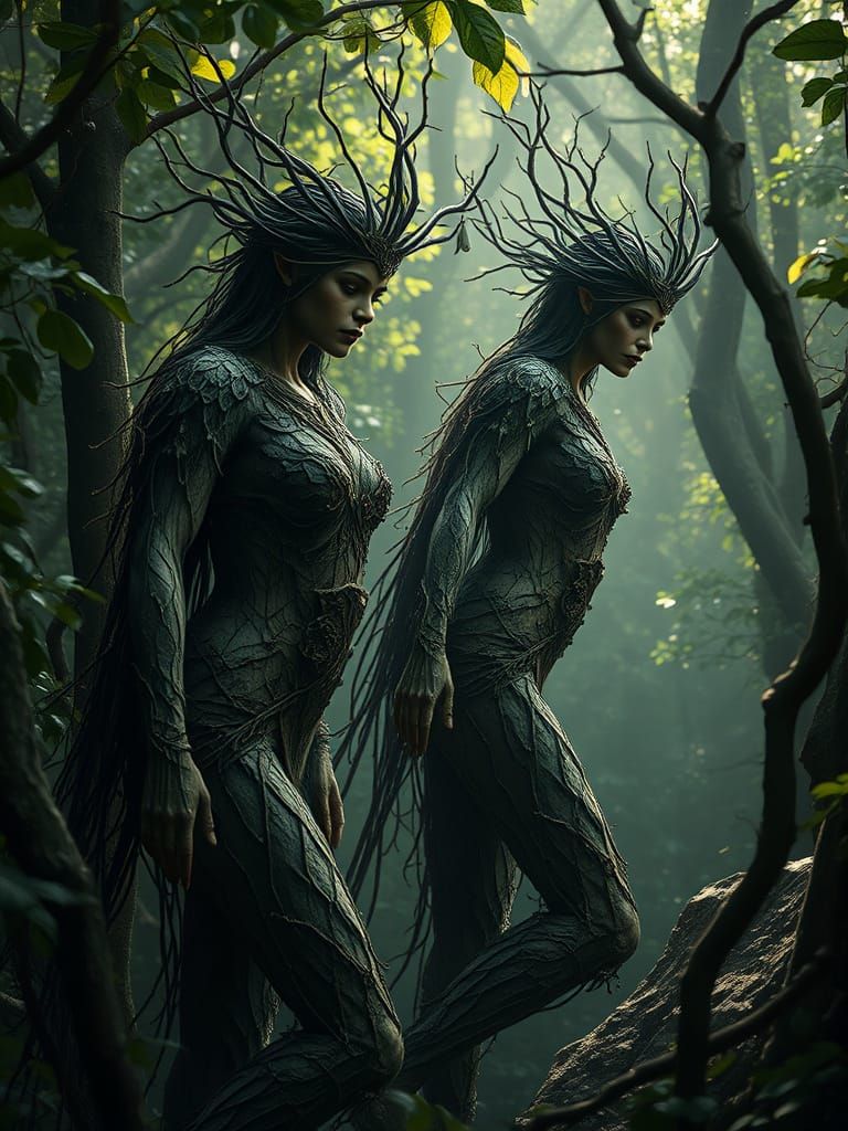 Dryads Emerge from Enchanted Forest in Medieval Fantasy