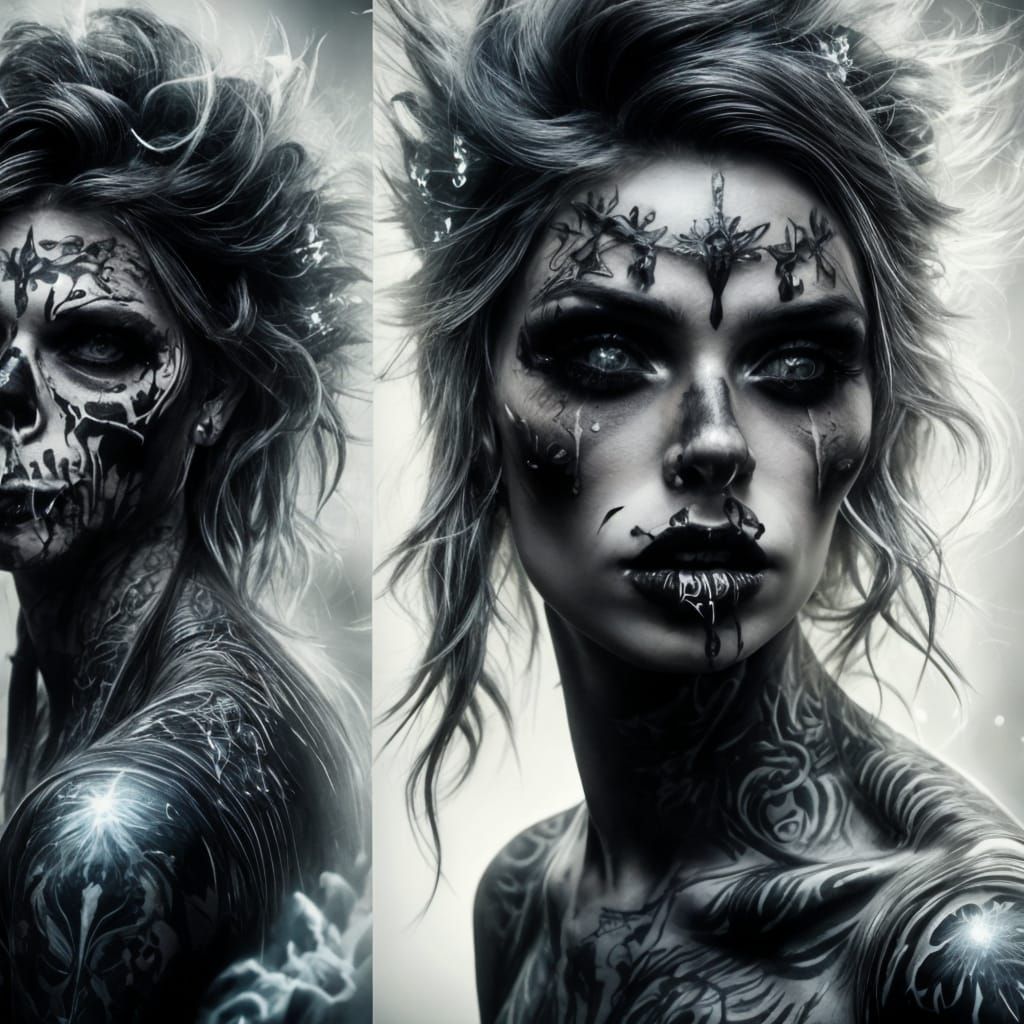 Glowing Neon Gothic Woman Portrait