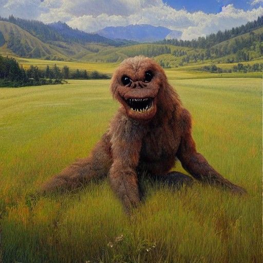 Monster in Meadow Valley: Oil Painting
