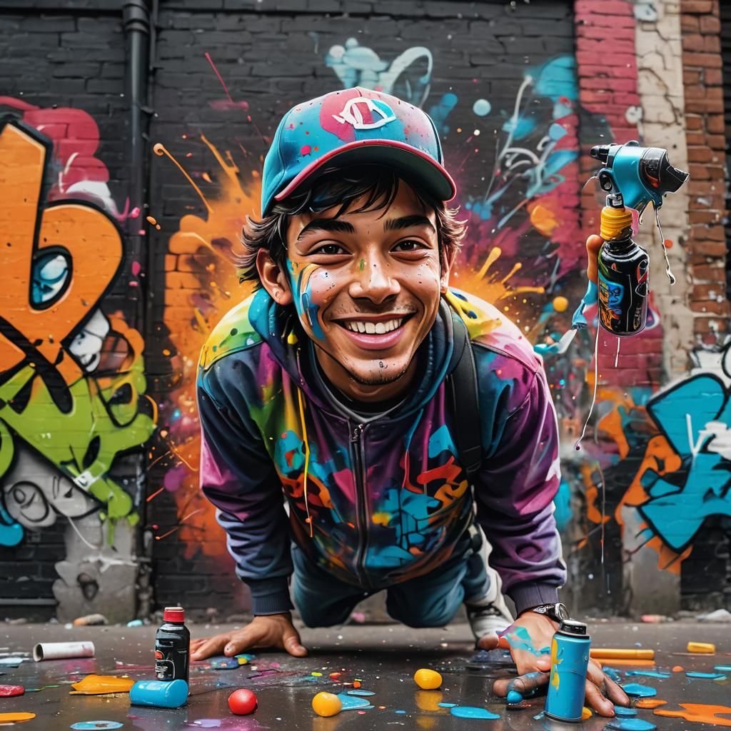 Vibrant Digital Graffiti Art in City Alley