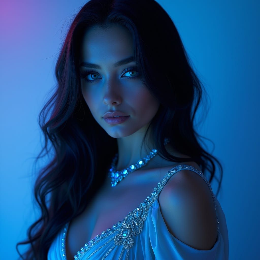 Stunning Glamour Model in Satine Baby Blue Gown