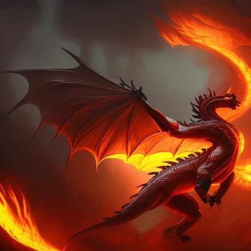 Hyperdetailed Fire Dragon in Dark Fantasy Style
