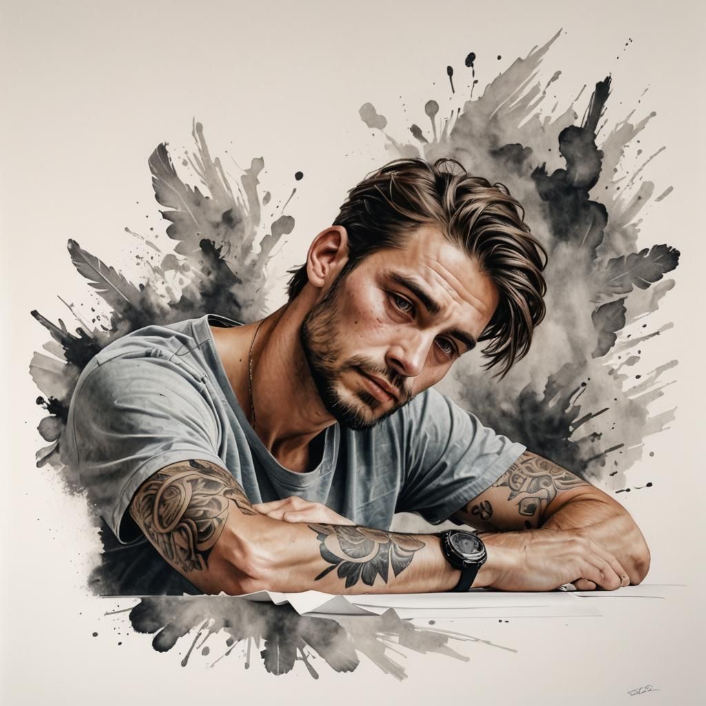 Hyperrealistic Portrait of a Young Man Sketching