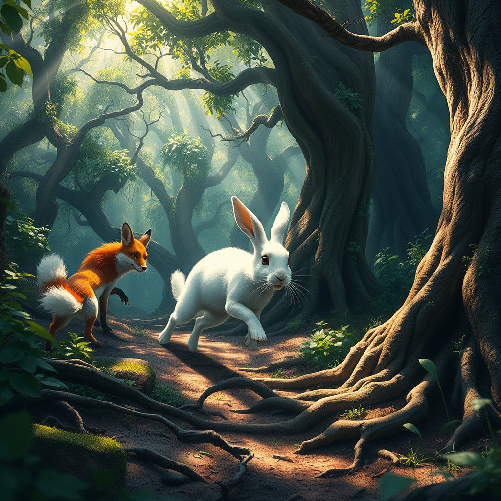 White Rabbit's Escape: Dreamlike Forest Chase