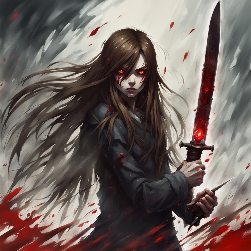 Sinister Anime Girl with Knife, in Digital Art Style