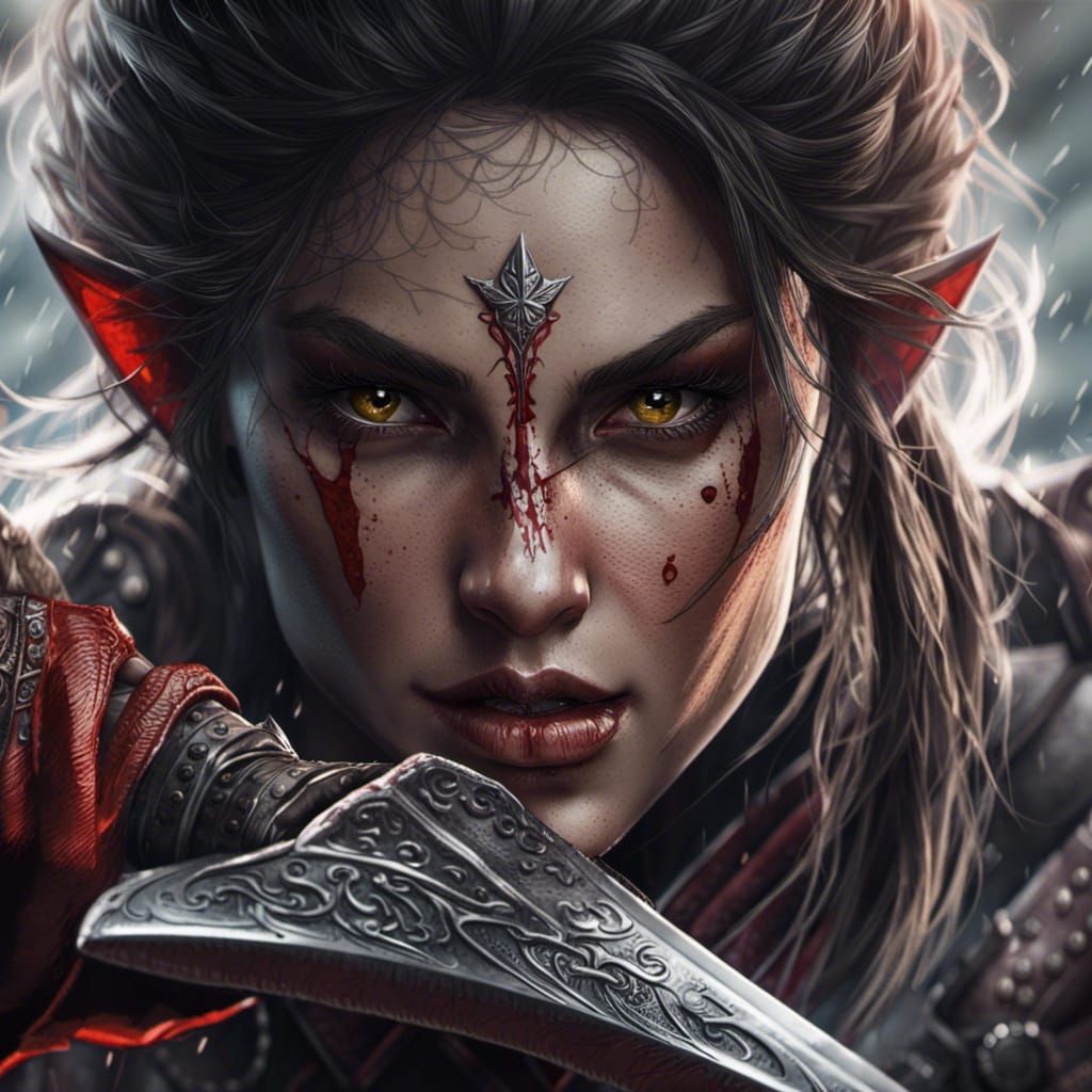 Dark Fantasy Half-Elf Fighter Concept Art