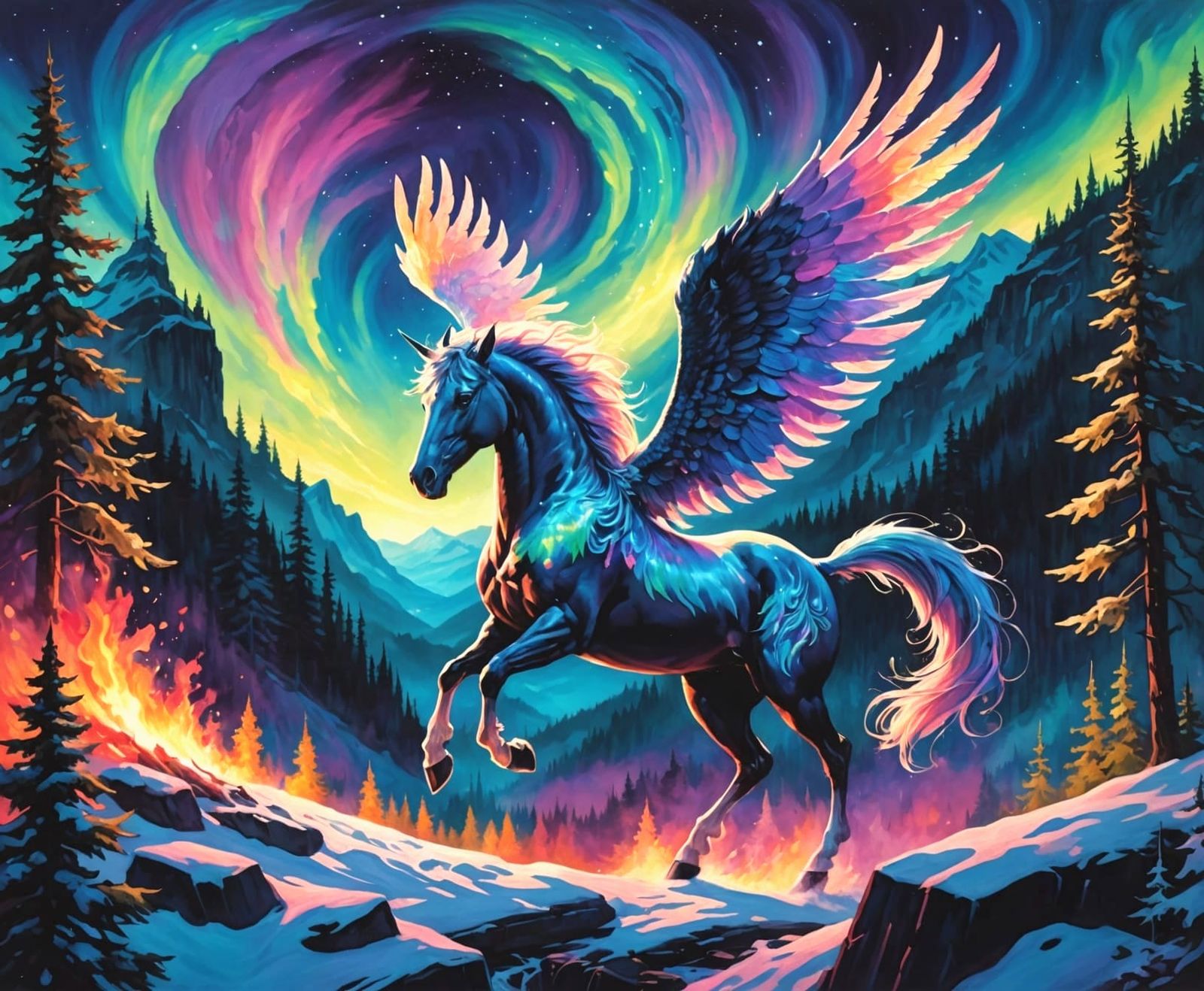 Pegasus Takes Flight Under Vibrant Aurora Borealis