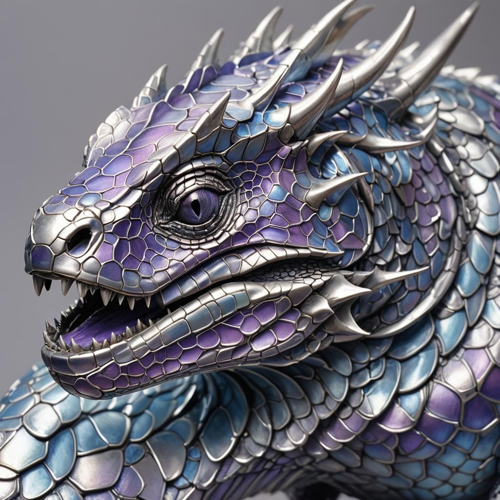 Chrome Draconic Reptile: Minimalist Pencil Drawing