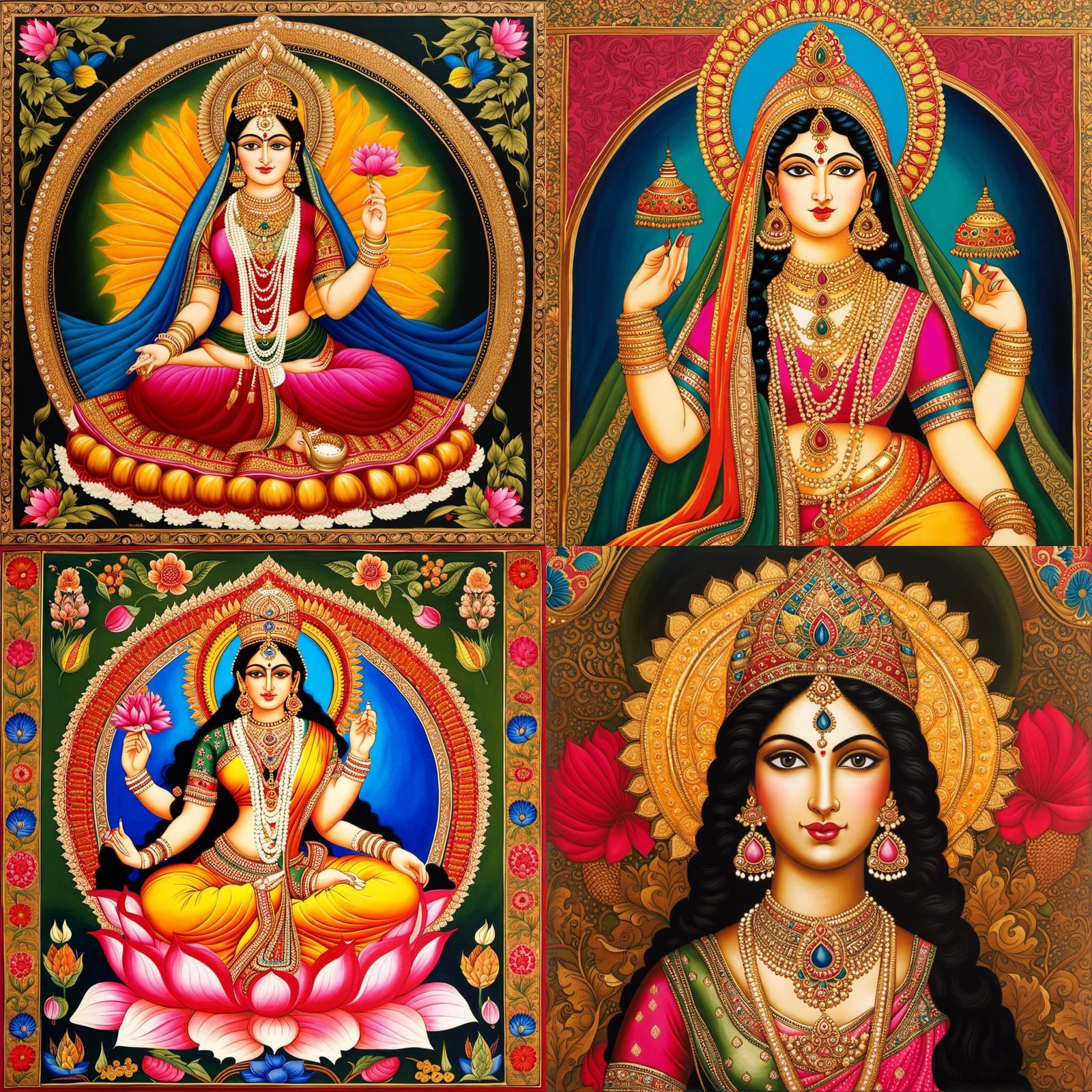 Goddess Lakshmi Portrait in Mughal Art Style