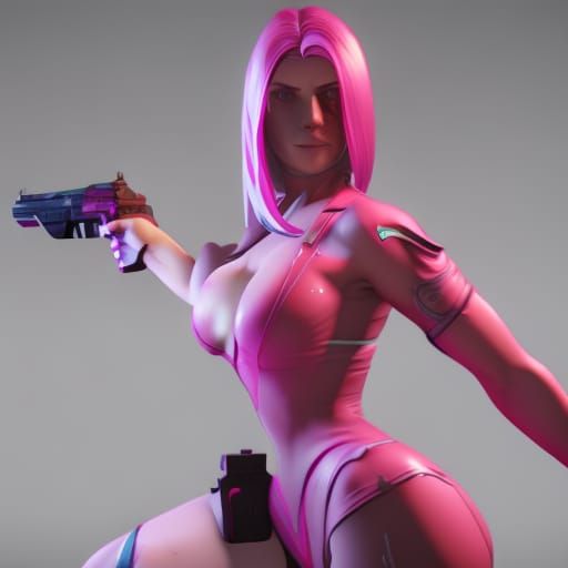 Girl with Gun in Pink Latex: 3D Game Cinematic