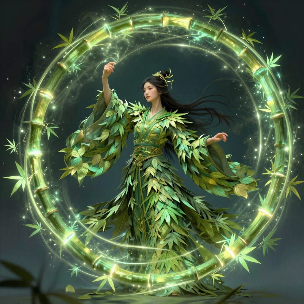 Mystical Spellcaster Conjures Luminous Bamboo Magic