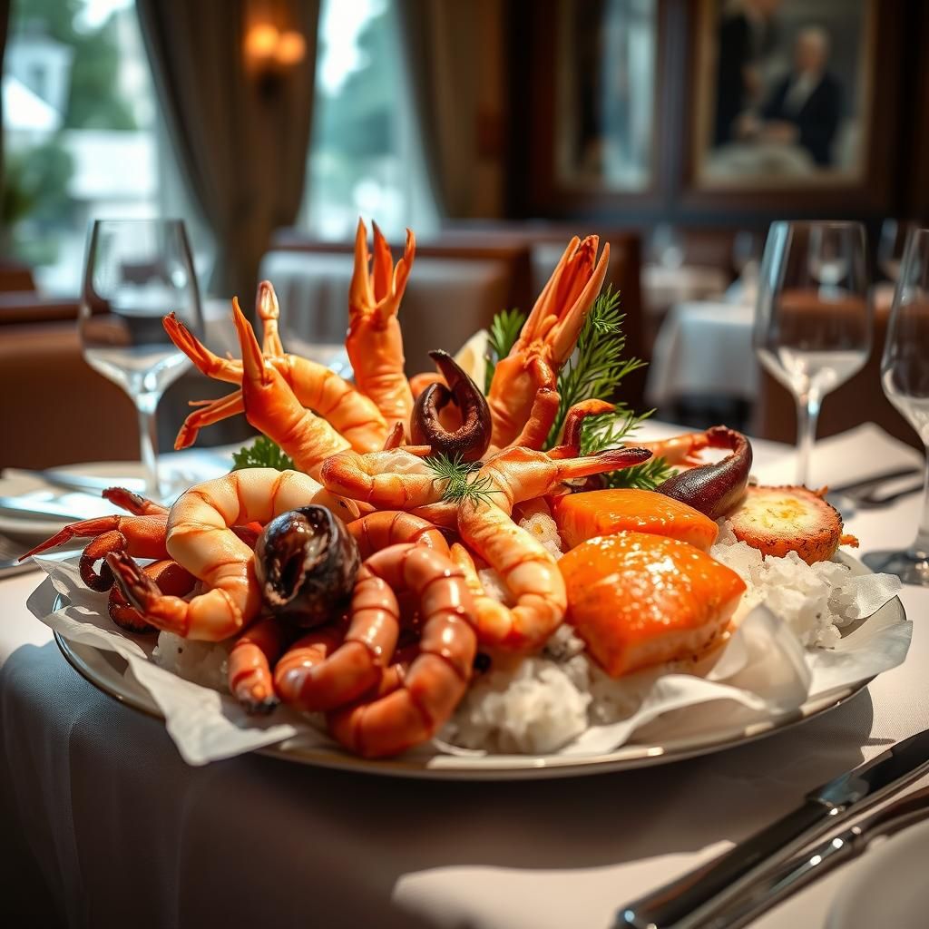Luxurious Seafood Platter in Restaurant Setting