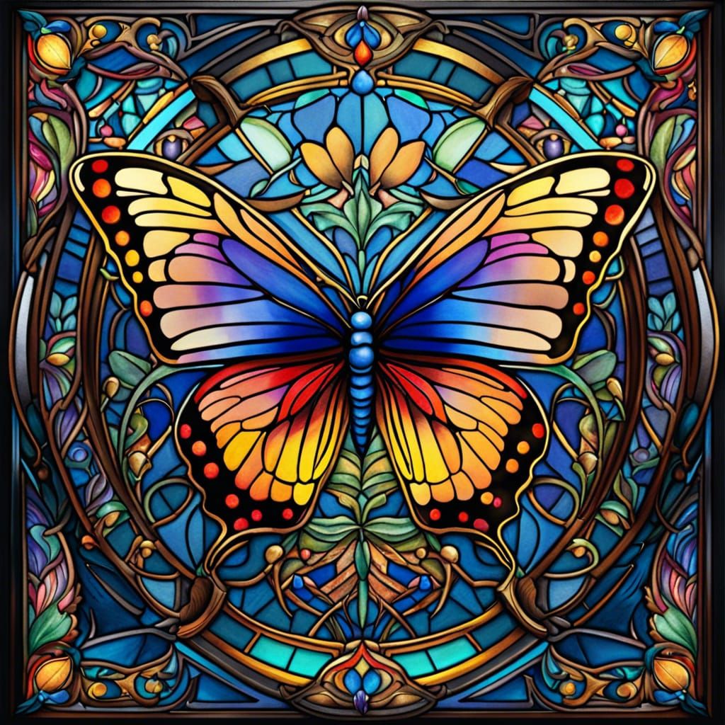 Art Nouveau Butterfly in Stained Glass Style