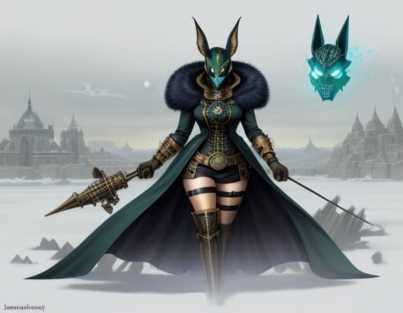 Steampunk Anubis in Snow Field: Graphite Sketch