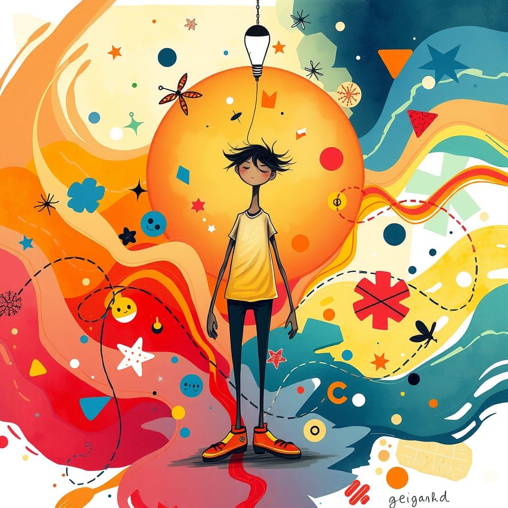 Lively Digital Illustration with Swirling Patterns