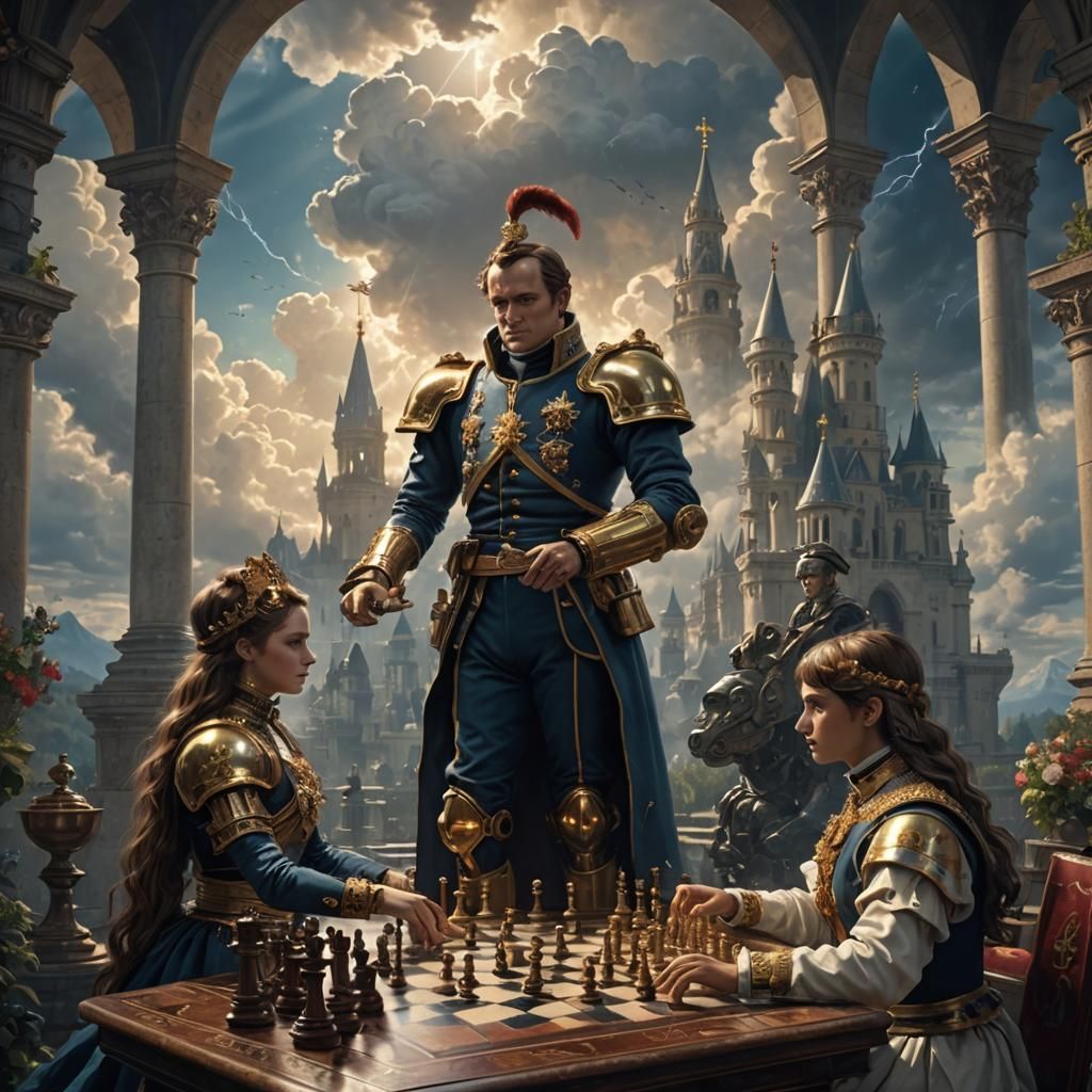 Napoleon and Robot Queen in Dark Fantasy Style