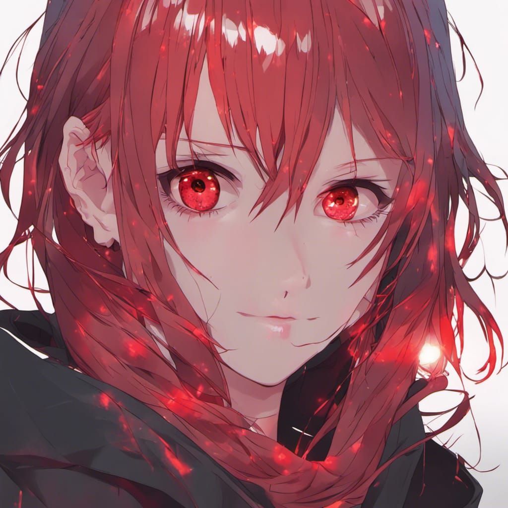 Beautiful Red-Haired Girl with Neon Eyes: Anime Style