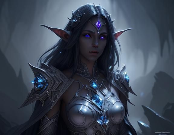 Shining Dark Elf in Crystal Robes Digital Painting