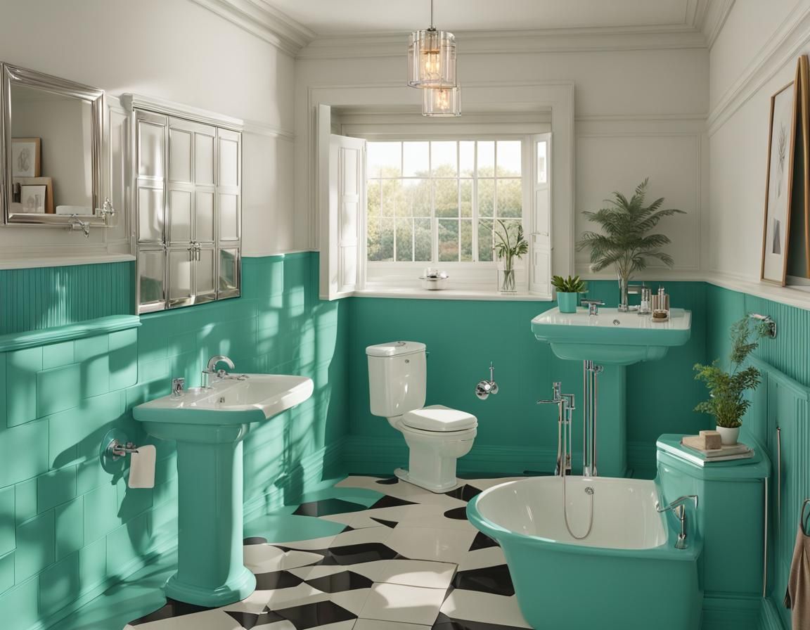 Retro Turquoise Bathroom Set with Chrome Fixtures